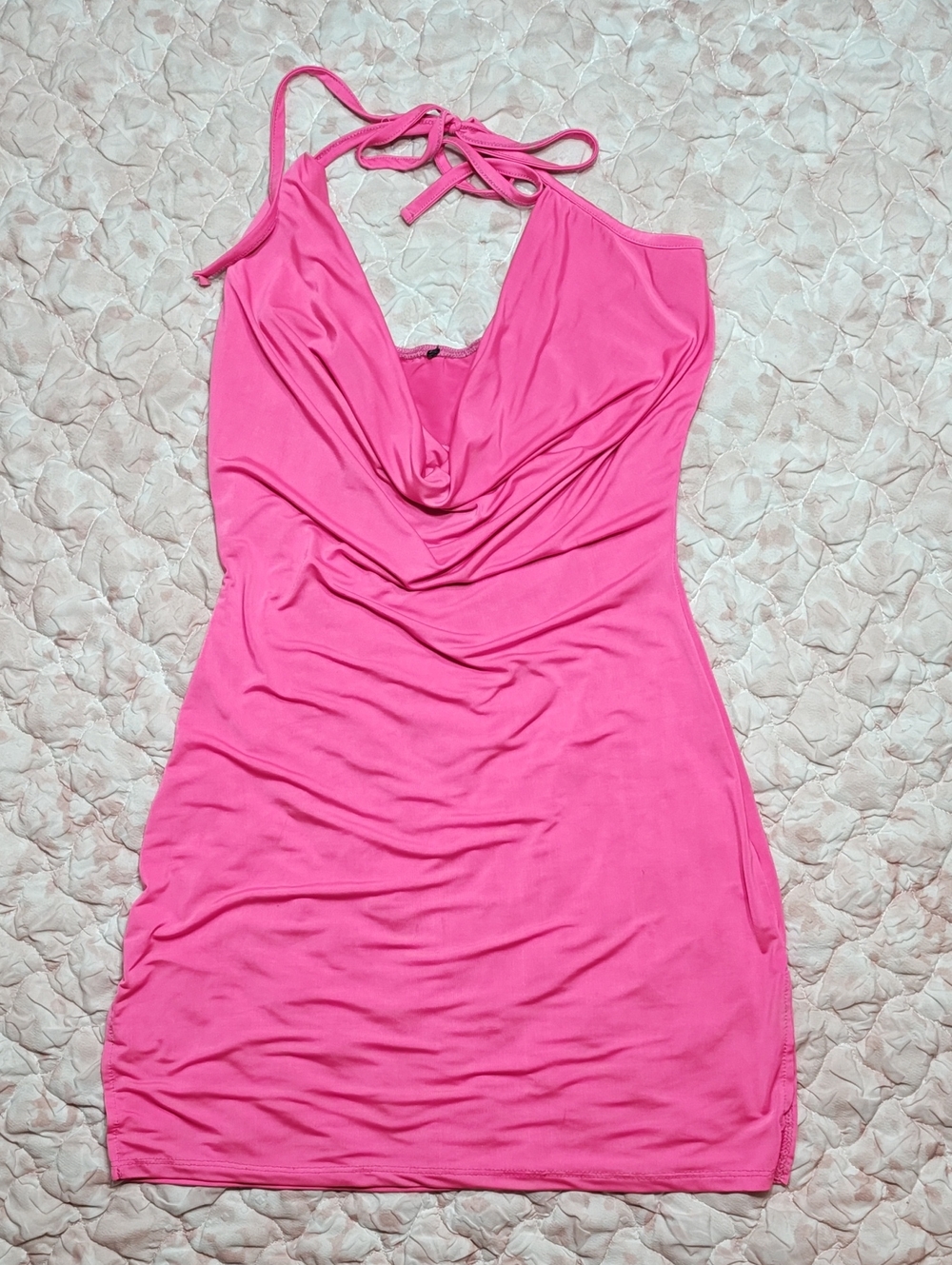 Pink Halter Cowl Neck Women’s Dress